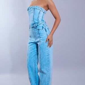 Petite Acid Blue Denim Jumpsuit